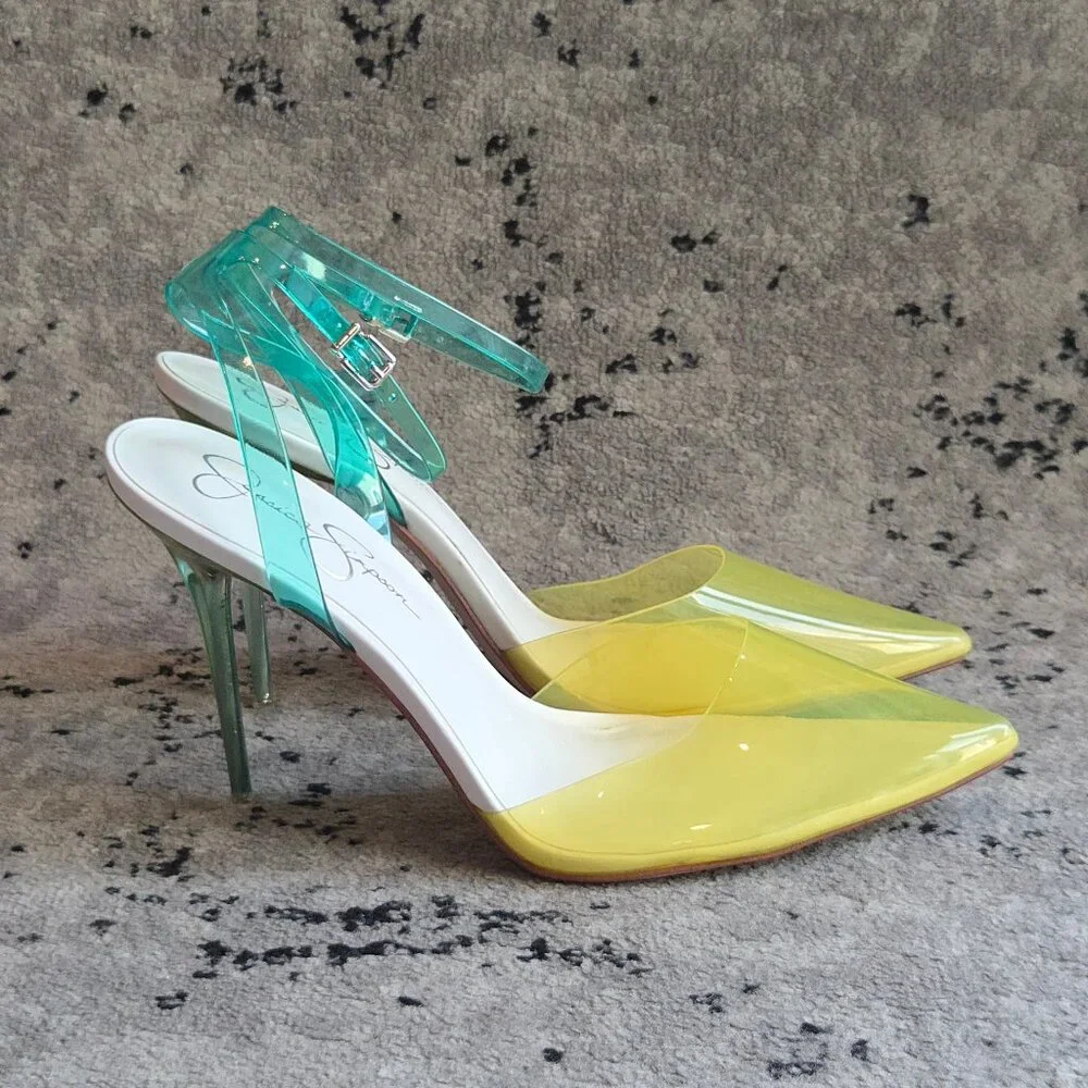 Jessica Simpson Pirrie Clear Yellow Ankle Strap Slingback Pumps Stilettos 12 - Picture 4 of 7